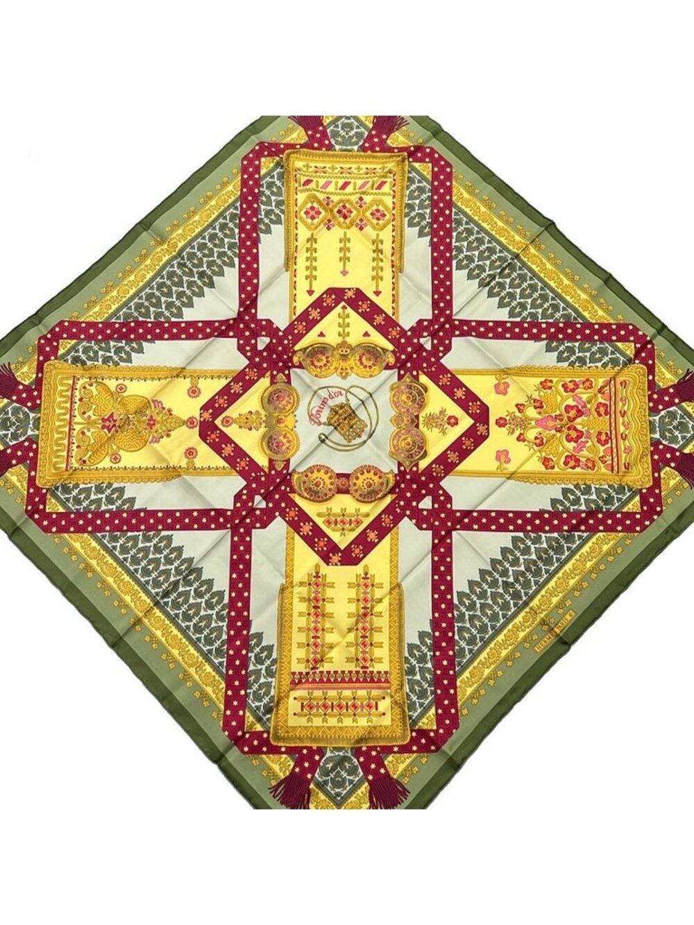Hermes Scarf Carre 90 Khaki Yellow Multi Brins D'or